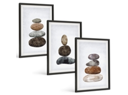 Pinturas Murais Modernas Boho Minimalista Pedras Moldura Preta Fotos Para O Escritório Espelharte (3 Piezas De 40x60 Cm)