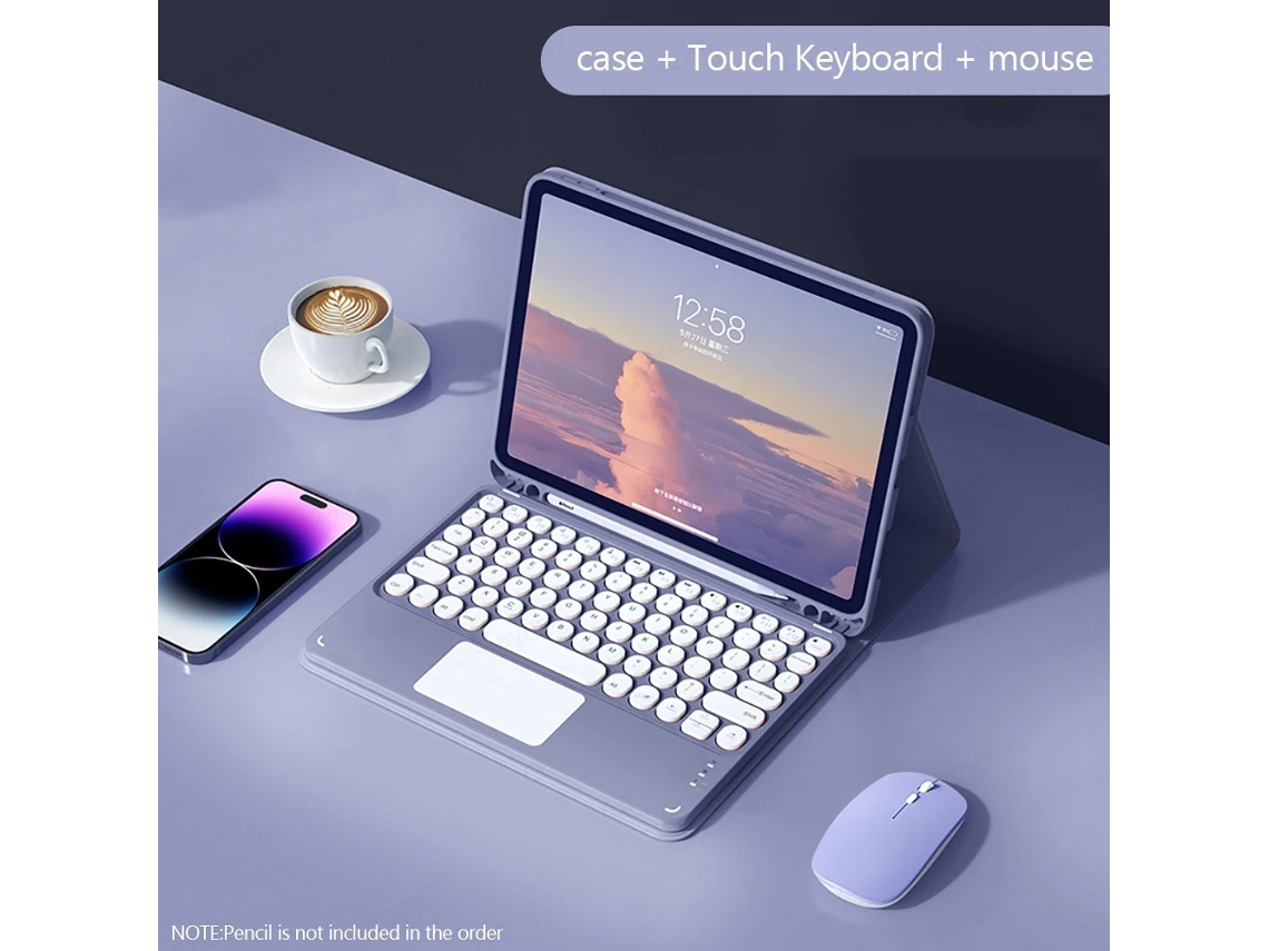 Capa Com Teclado Para Tablet Samsung S7fe T730/t733 De 12,4 Polegadas (com Teclado Grande De 12 Polegadas) Roxo Escuro + Tampa Redonda Com Teclado Sen