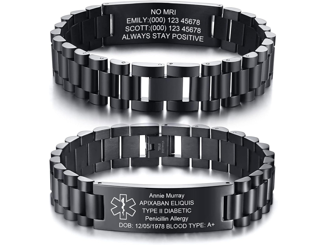 Pulseira De Identificação Médica Masculina, Pulseira De Alerta Médico Personalizada Com Gravação, Estilo Pulseira De