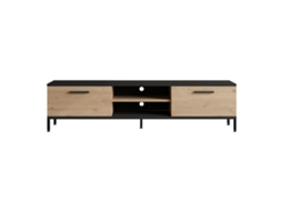 Móvel Tv Lempäälä com 2 Prateleiras e 2 Portas Aglomerado/Metal 39 X 160 X 35 Cm Efeito Carvalho / Preto [EN.CASA]