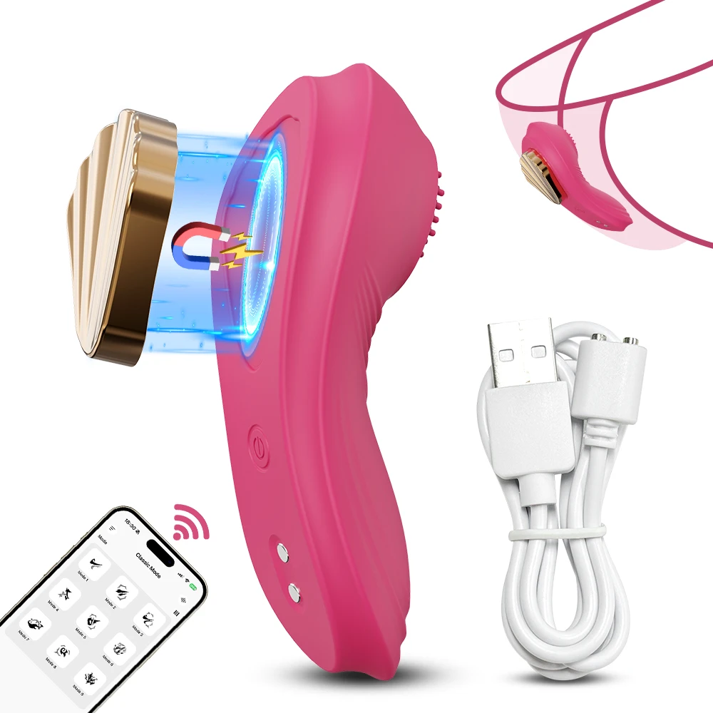 (vermelho) Bluetooth App Controle Vibrador Magnético, Mulheres Estilo Calcinha Wearable Clitoris Estimulador, Brinquedos Sexuais Adultos