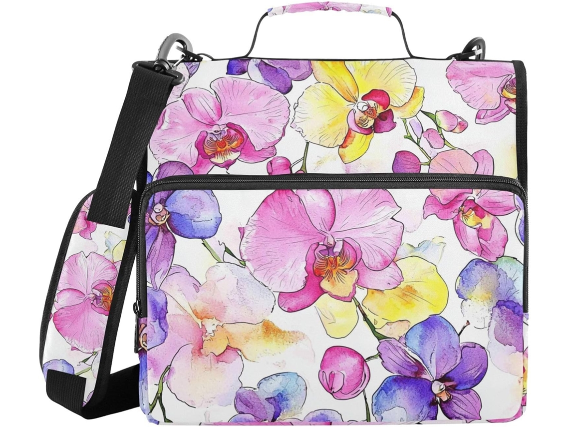 Organizador de Arquivos de Mesa Com 3 Argolas 1,5 Polegadas, Estampa Orquídea Selvagem, Alça E De Ombro