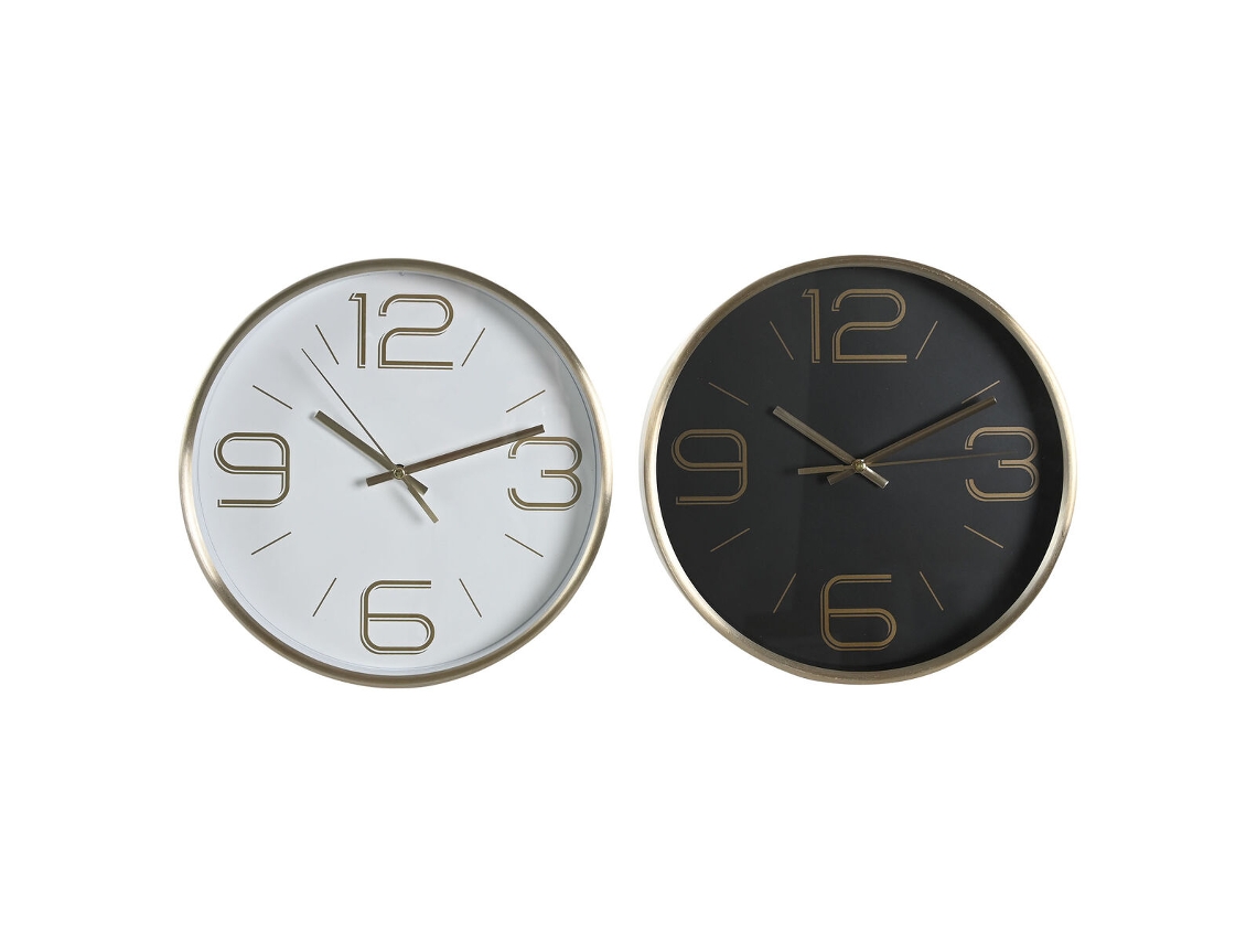 Relógio De Parede Dkd Home Decor Branco Preto Dourado Alumínio Ø 25 Cm 25 X 4 X 25 Cm (2 Unidades)