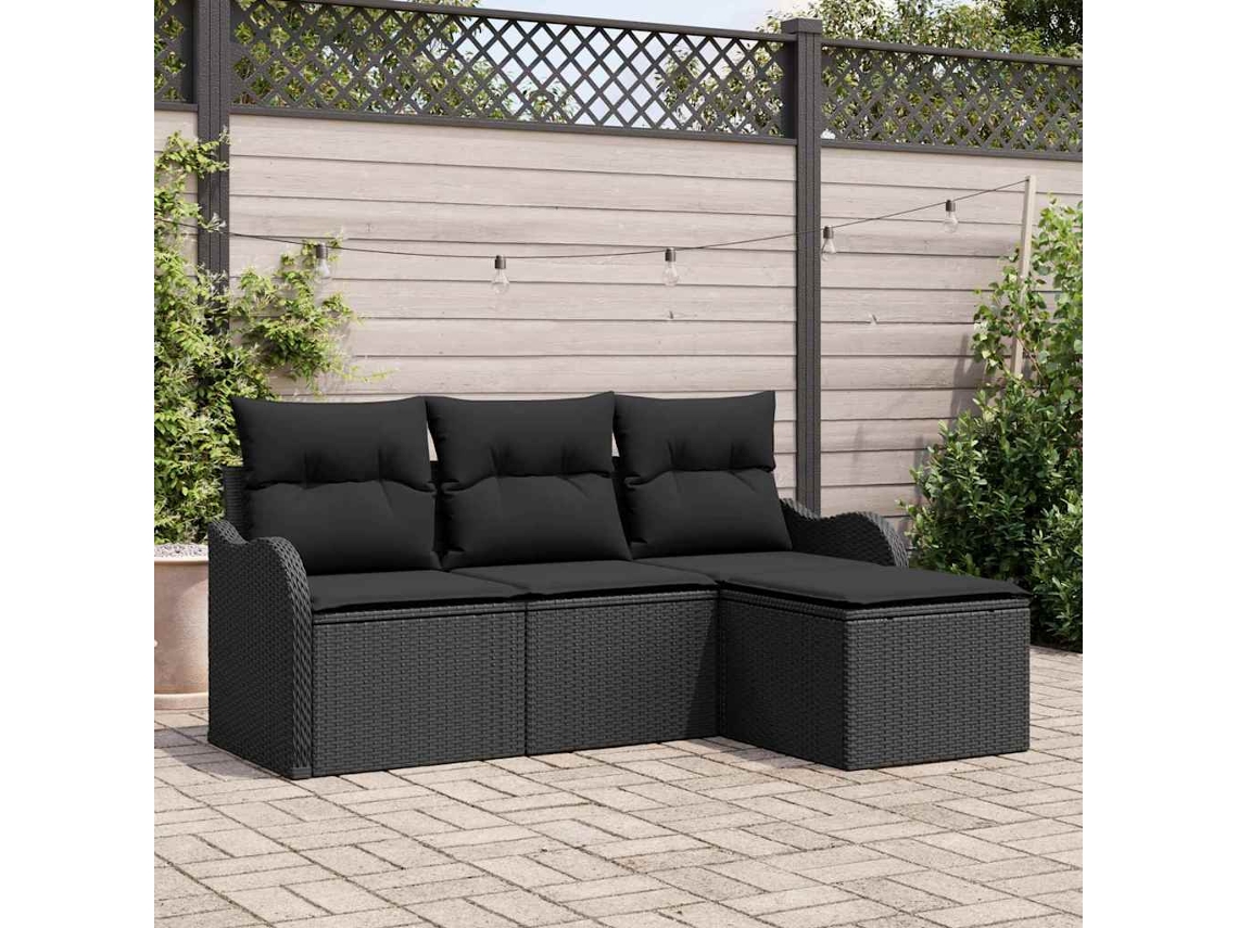 Vidaxl Conjunto De Sofá De Jardim 4 Unid. Preto Vime Pe