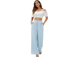 2026 pantalones Anchos de Algodón Y Lino para Mujer Alto Talle Con Botones Y Bolsillos Verano L Azul