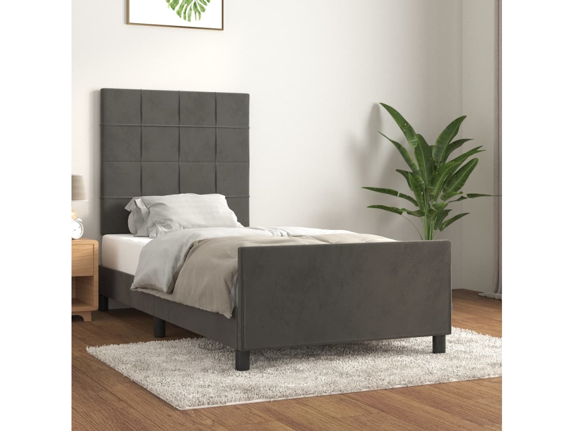Vidaxl Estrutura De Cama Sem Colchão 100x200 Cm Veludo Cinzento-escuro