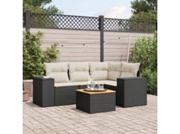 5 Pcs Conjunto Sofás De Jardimconjuntos Relax Jardimconjunto De Jantar Com Almofadões Vime Pe Preto Cfw976736 Lovely Home