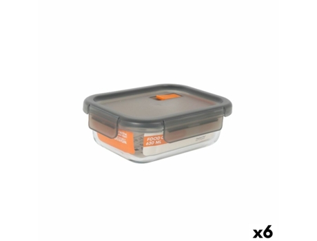 Lancheira Hermética Retangular Masterchef Transparente Cinza 630 ml (6 Unidades)