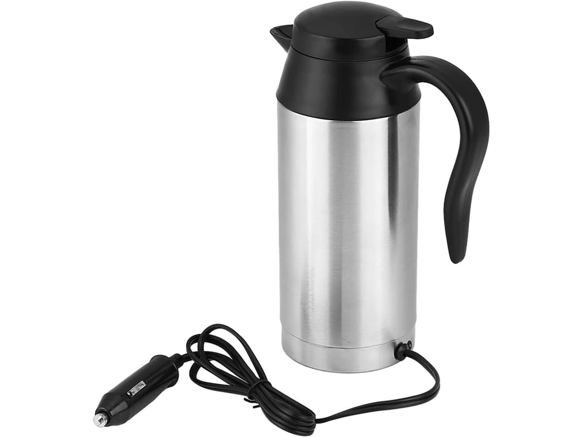 Chaleira Elétrica Portátil De Aço Inoxidável 750ml Para Carro 12v Com Interruptor Automático E Alça Anti-derramamento