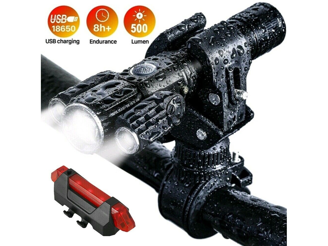 Luz De Bicicleta Led Com 3 Cabeças Multifuncional Em Liga De Alumínio Usb Impermeável Lanterna Outdoor