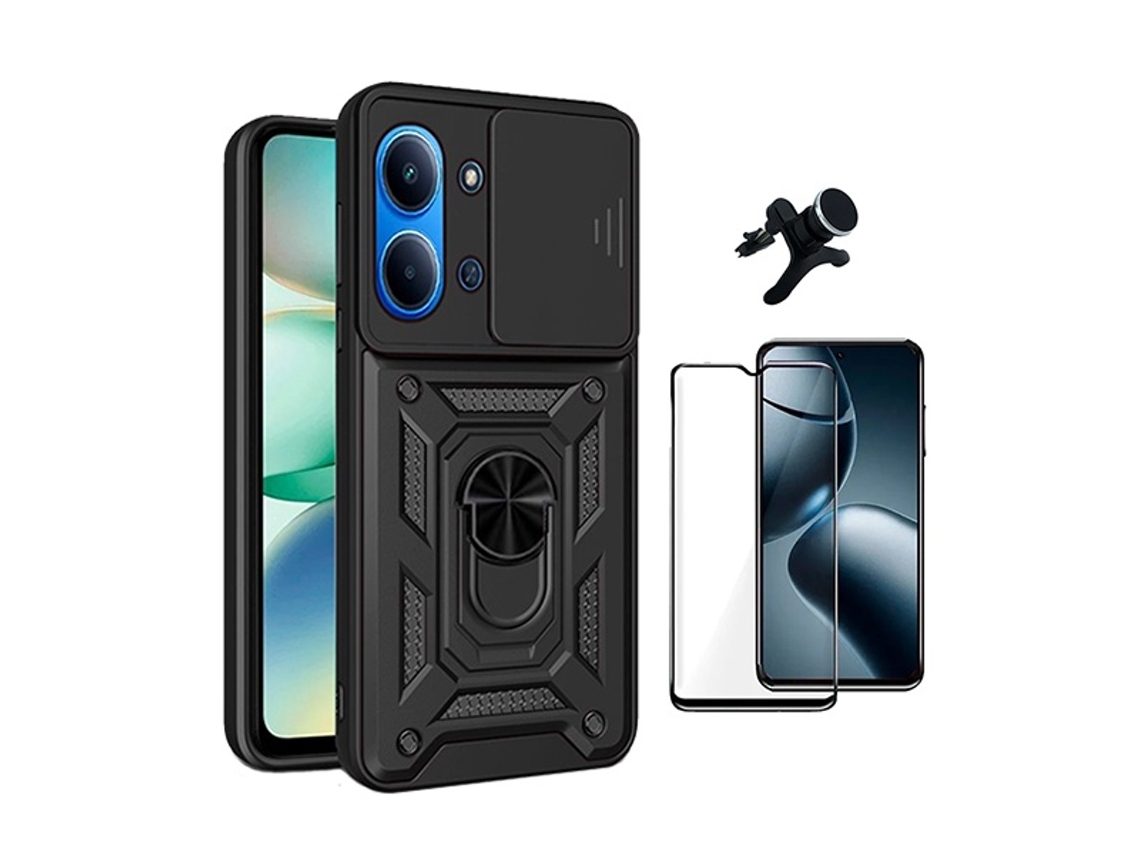 Kit Vidro Capa Magnetic Slide Window Suporte Reforçado Phonecare Para Xiaomi Poco C85 - Preto
