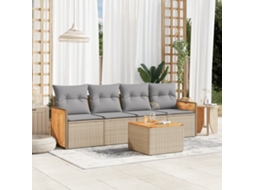 Vidaxl 5 Pcs Conjunto De Sofás P/ Jardim Com Almofadões Vime Pe Bege