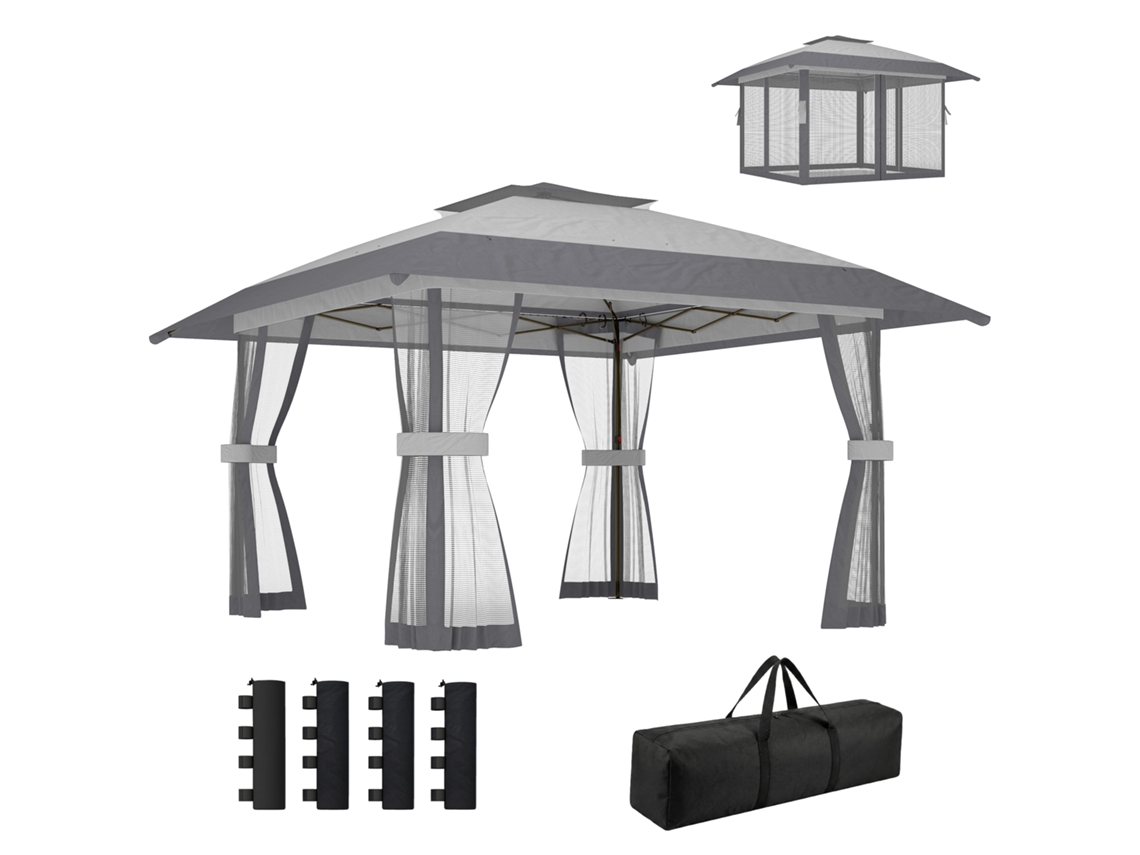 Tenda ZACHARY 4x4m com teto duplo, laterais em tela, altura ajustável, bolsa