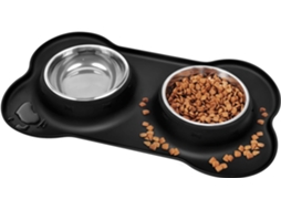 Tigela Dupla Antiderrapante em Aço Inoxidável para Ração e Água de Cães, com Bandeja de Silicone Anti derramamento AQUAFORGE