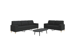 Vidaxl 2 Pcs Conjunto De Sofás Com Almofadas Decorativas Tecido Preto
