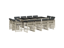Conjunto Jantar 13 Peças para Jardim com Almofadões Vime Pe Cinzento Claro MAISON EXCLUSIVE (13 unidades)