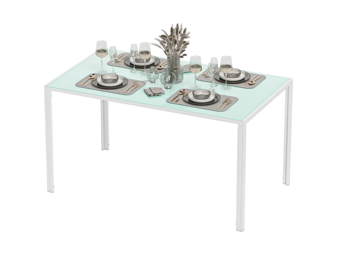 Mesa Jantar Vidro Retangular 6 Pessoas 140x80x75cm Pernas Metal Branco S/MARCA