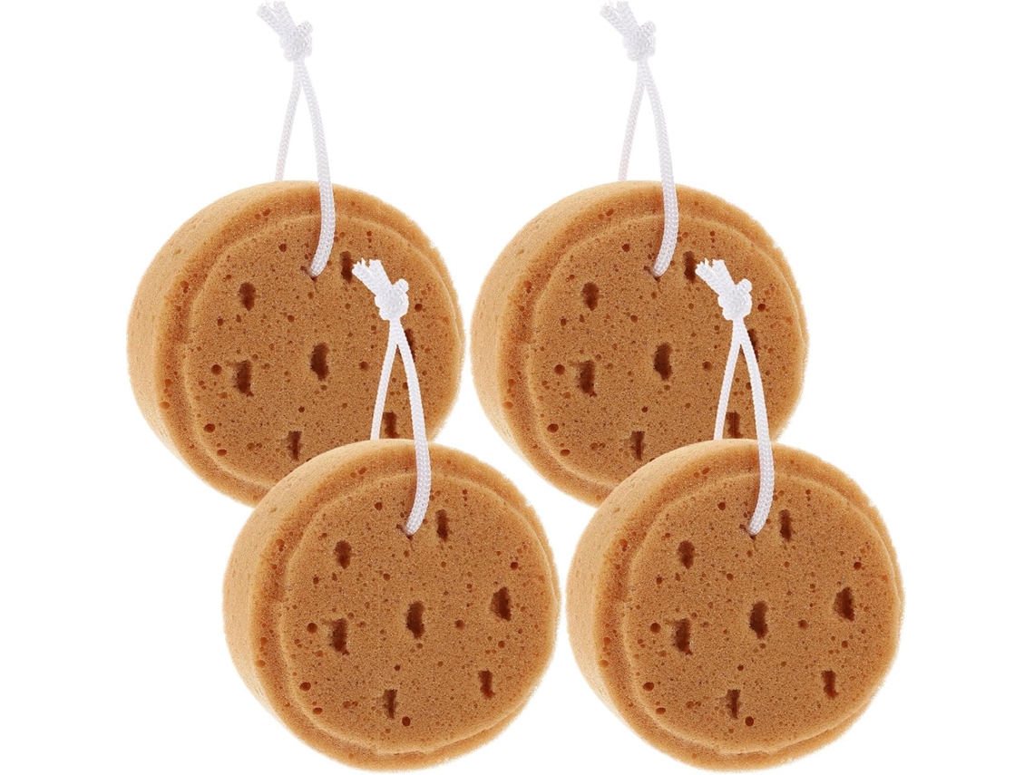 Conjunto De 4 Esponjas De Banho Redondas, Leves E Macias Em Tecido Atoalhado Para Esfoliação.