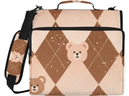 Pasta de 3 Argolas com Alça e Ombro Removível 3,8 Cm Estampa Urso Glitter Marrom 34,5 X 31,5 8,9