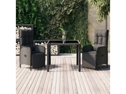 Conjunto 3 Peças Jantar P/ Jardim C/ Almofadões Vime Pe Preto Dkd Home Decor