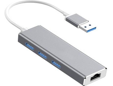 Hub HOWEI HW-1505 (Usb - 4 Portas - Ethernet - Prateado)