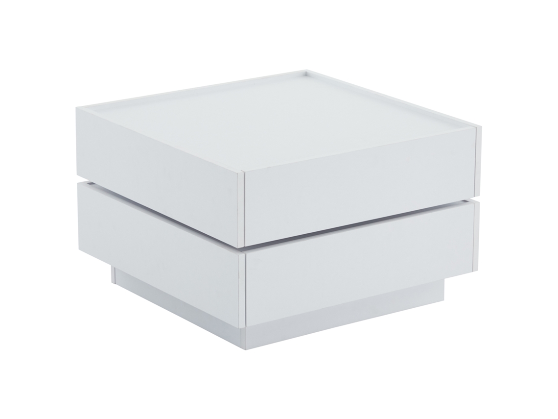 Mesa De Centro Quadrada Com Rotação De 360° Com 2 Gavetas 60x60x38 Cm Branco Mobrio