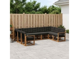 Vidaxl Conjunto De Sofás Para Exterior 9 Pcs Natural E Preto