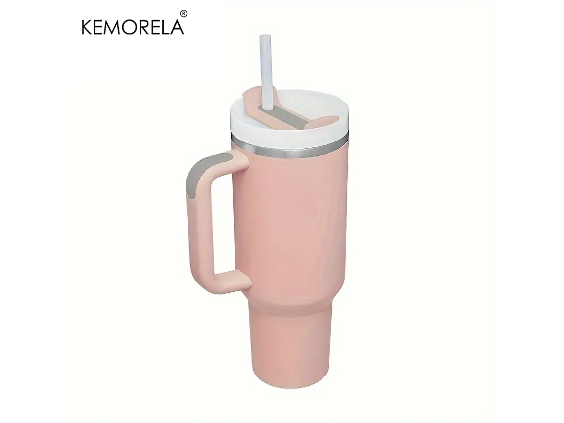 Copo Térmico de Aço Inoxidável com Alça, Tampa e Canudo, Modelo Feminino MDUG (estilo 3)