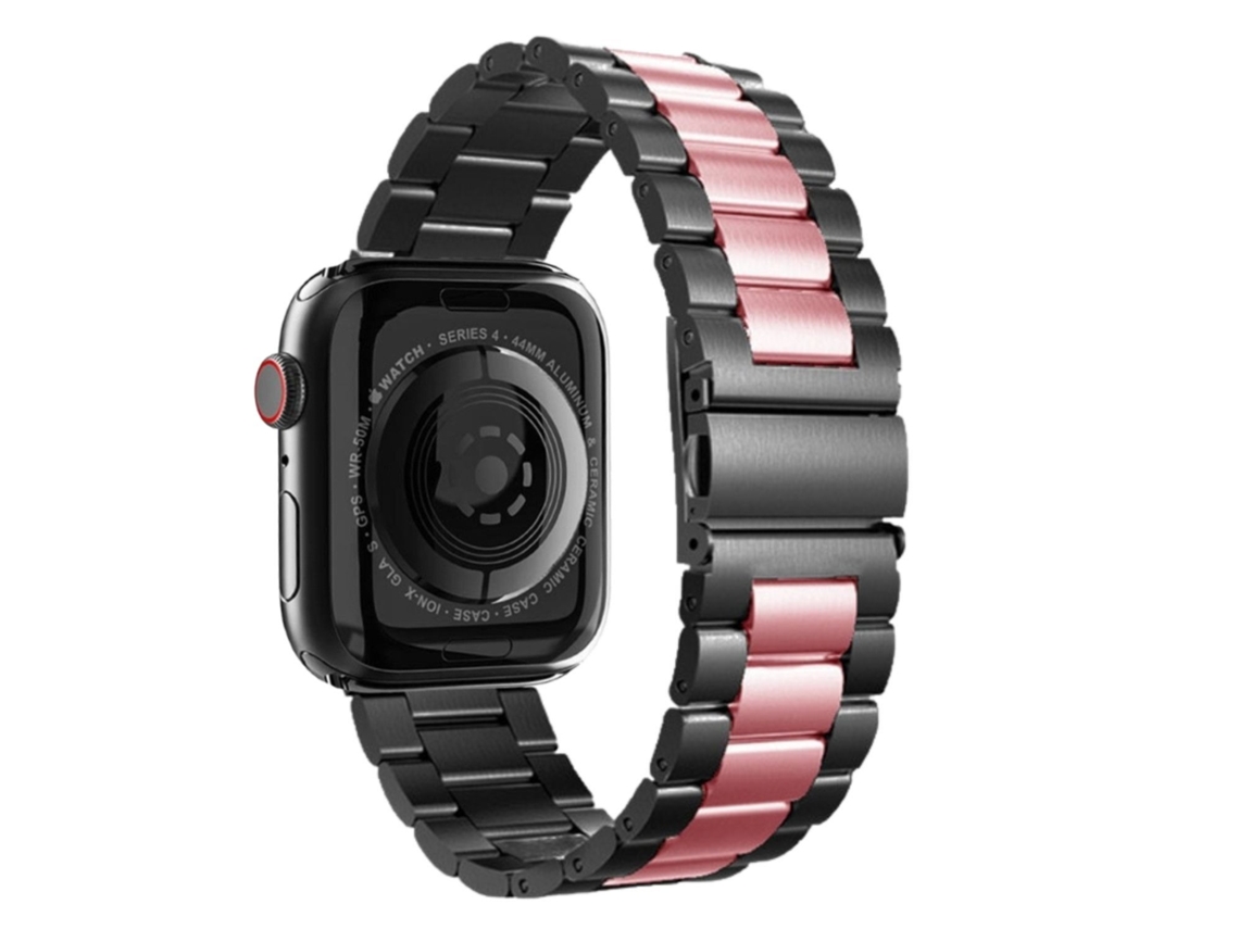 Bracelete Aço Ajustável para Apple Watch Series 3 38mm Preto e Rosa