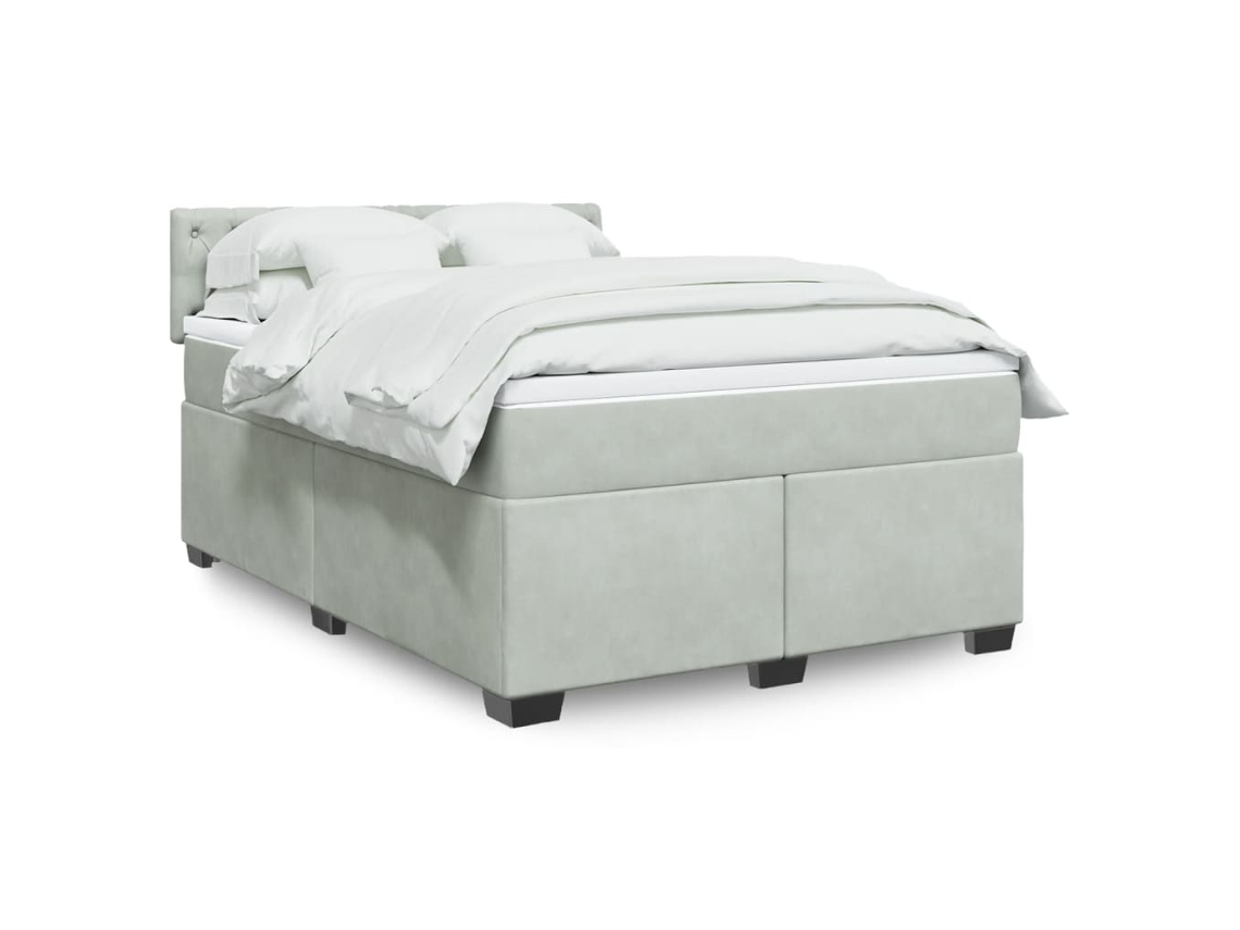 Cama Com Molas/colchão 140x190 Cm Veludo Cinzento-claro