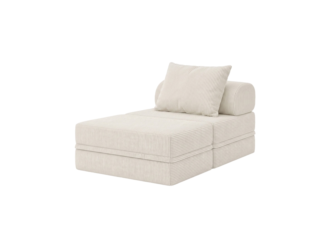 Sofá Modular 1 Lugar + Puff  Convertível  Veludo Regular Bege