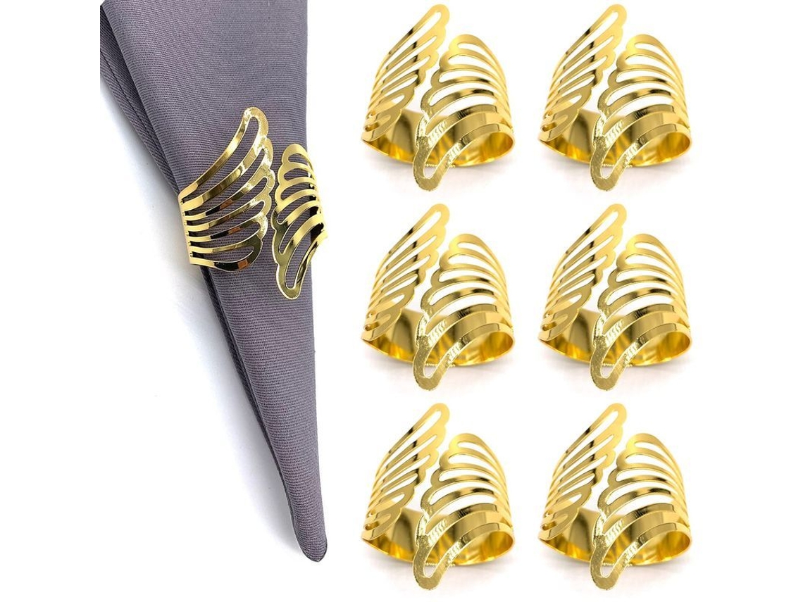 Conjunto de 6 Anéis para Guardanapos em Ouro com Asas Nova Line