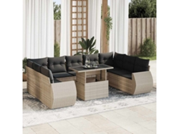 Vidaxl 10 Pcs Conj. Sofás Jardim Com Almofadões Vime Pe Cinzento-claro