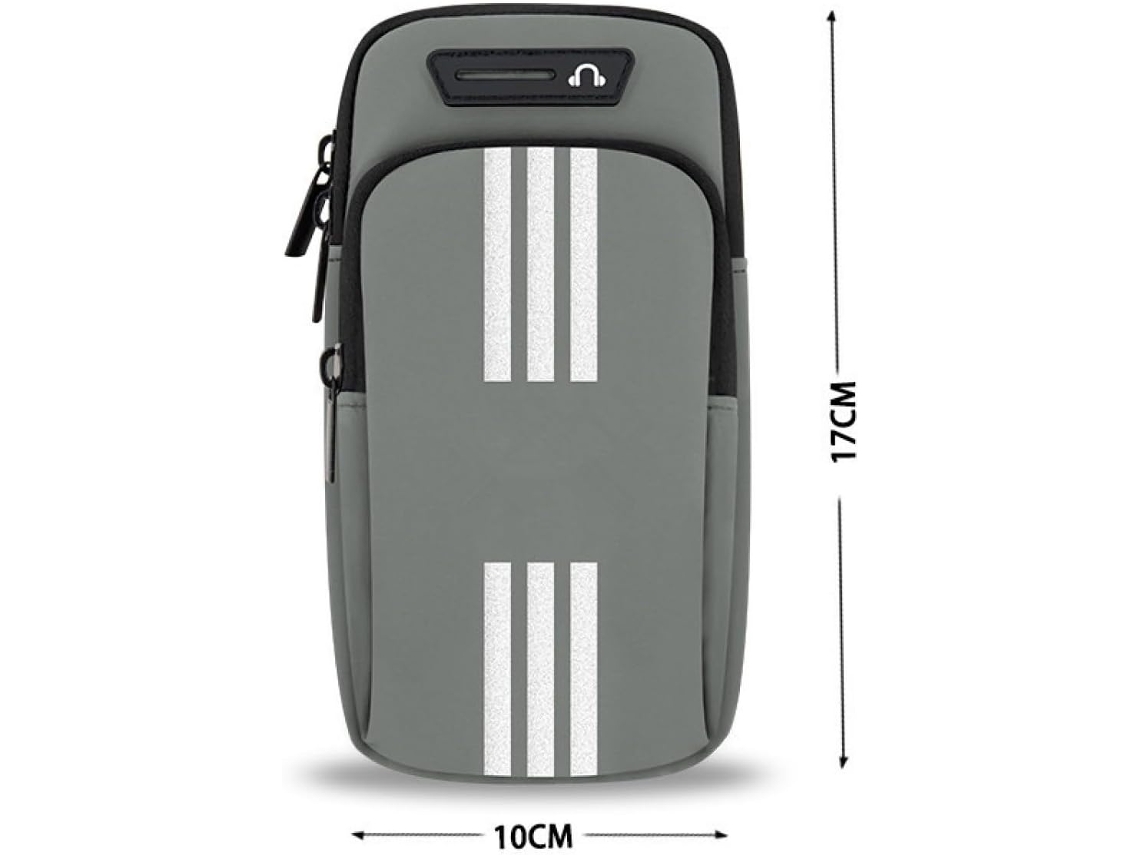 Braçadeira Para Celular Com Entrada Para Fone De Ouvido E Dois Bolsos (cinza)