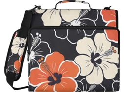 Pasta Organizadora Com 3 Argolas, Alça De Ombro E Mão, Estampa Floral Tropical, Laranja E Preta, 3, 8cm 1, 5 Polegadas