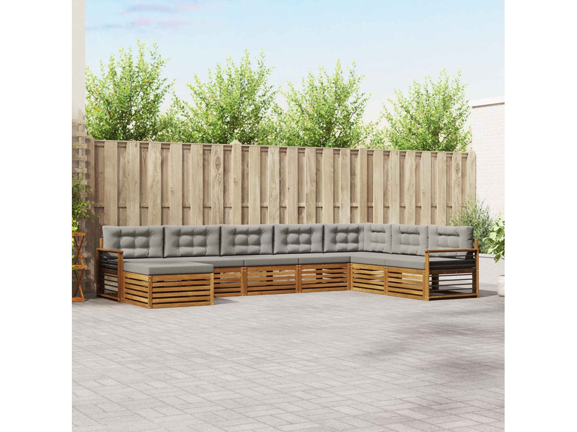 Vidaxl Conjunto De Sofás Para Exterior 8 Unid. Cinza Natural E Claro