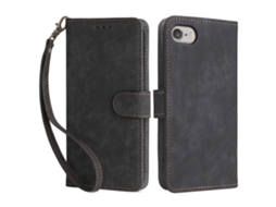Capa Em Couro Pu Bloqueio Rfid, Com Pega Para Apple Iphone 6 / 6s / 7 / 8 - Preto