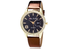 Relógio de Pulso Feminino de Quartzo com Pulseira de Couro Pu Estilo Simples e Elegante