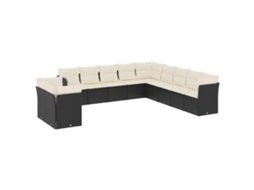 Conjunto de 11 Sofás de Jardim com Almofadões Vime Pe Preto MAISON EXCLUSIVE
