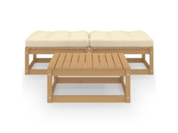 Pcs Conjunto Lounge De Jardim C/ Almofadões Pinho Maciço Dkd Home Decor