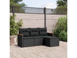 Vidaxl 4 Pcs Conjunto De Sofás Para Jardim C/ Almofadões Vime Pe Preto