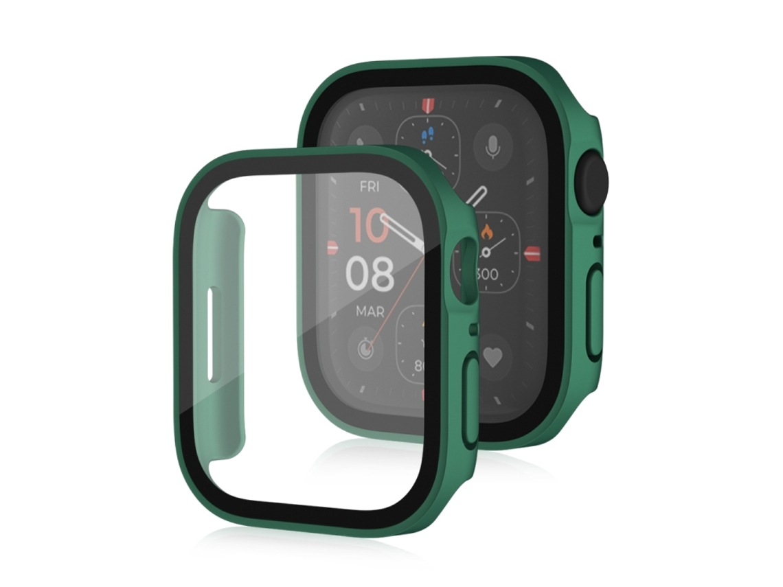 2 em 1 Moldura Capa Protetora de Vidro Temperado Halinuia À Prova D'água Fosco para Apple Watch Series 8/7 45mm, Verde
