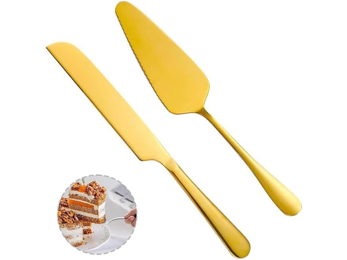 Facinha E Espátula Para Torta, 2 Peças, Aço Inoxidável, Cor Dourada