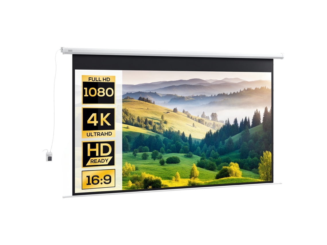 Tela de Projeção Motorizada de 120 Polegadas. 16:9 4k Hd. Montagem na Parede Ou Teto com Controle Remoto. 293,5l X 8l X 176h Cm Ge