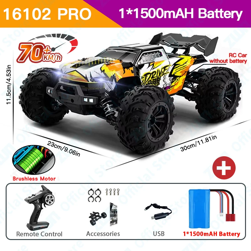 (amarelo) Carro De Controle Remoto 4wd Com Luzes Led, Caminhão De Drift De Alta Velocidade, Adequado Para Crianças.