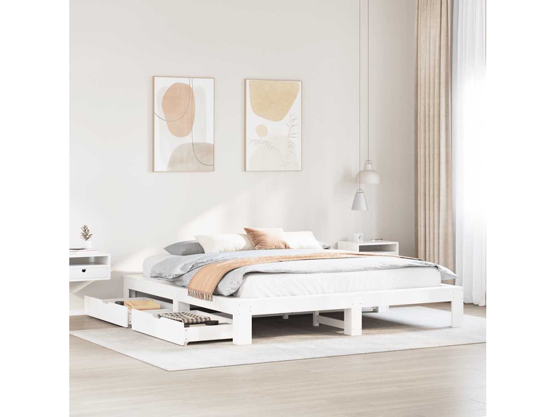 Vidaxl Cama Sem Colchão 180x200 Cm Madeira De Pinho Maciça Branco