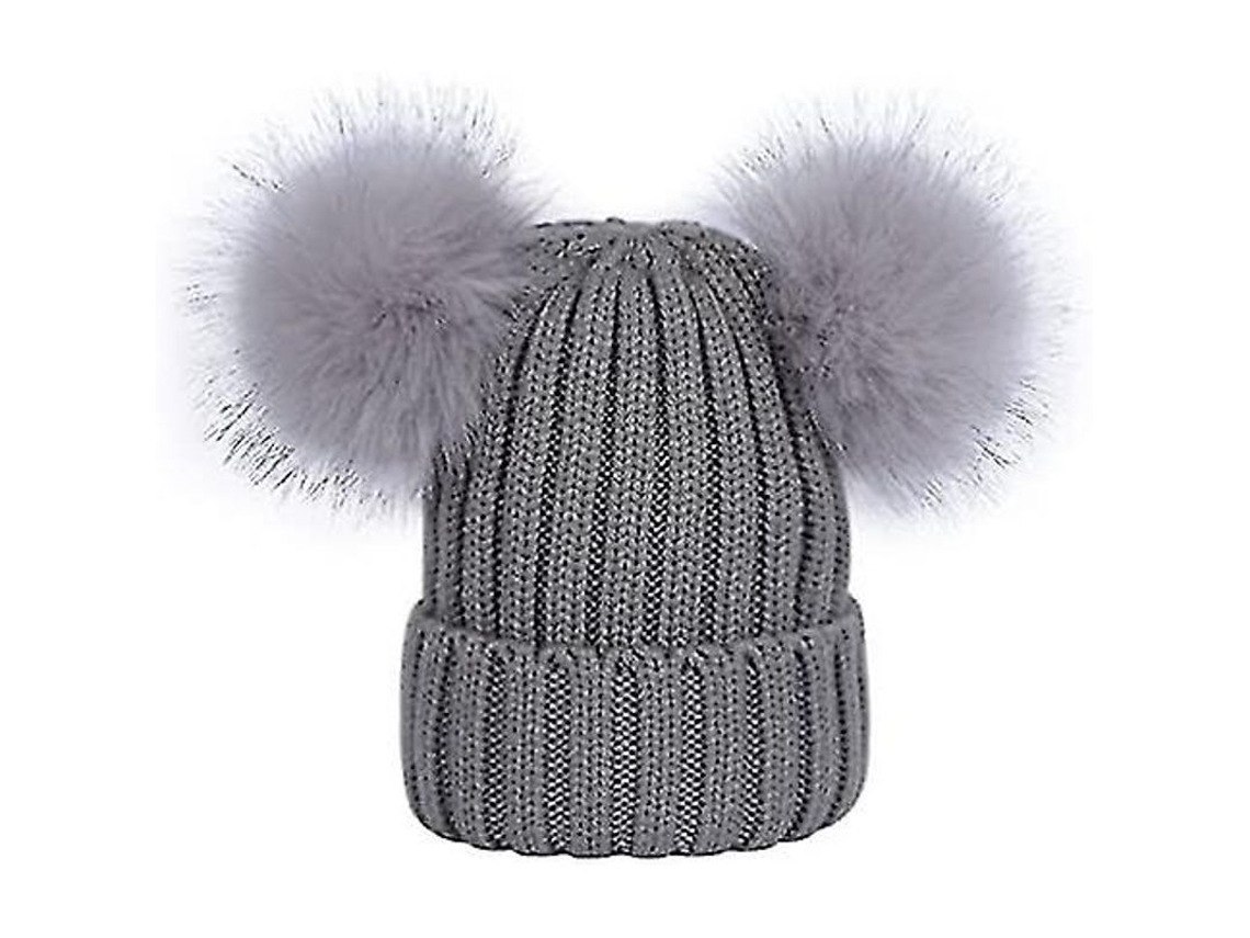 2026 gorro de Punto com Dois Pompons de Pelúcia para Mulher Moda Coreana Inverno Tela Elástica Pacote de 2