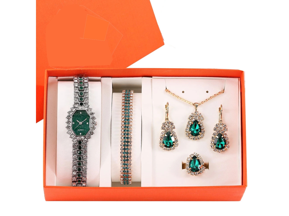 Conjunto de Presente Feminino com Relógio de Pulseira de Malha e Caixa Laranja SPQMENT