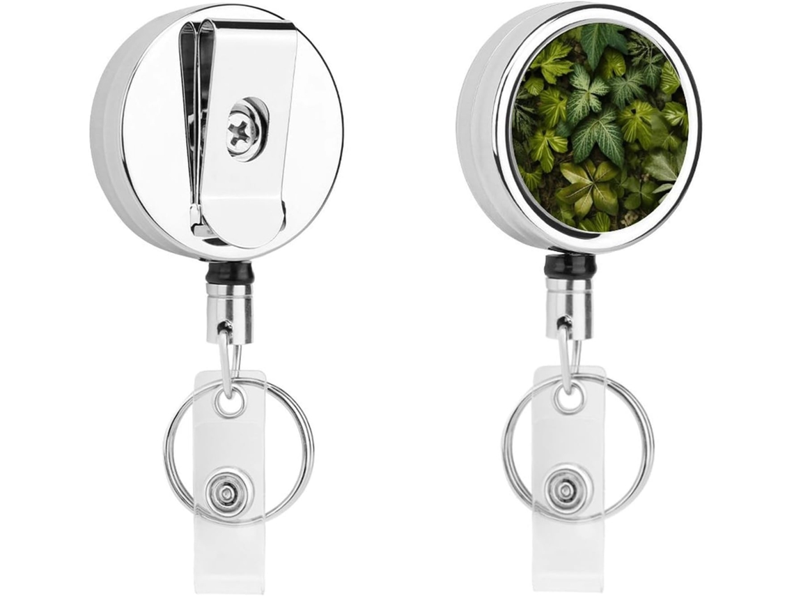 Porta Crachás De Metal, Com Folhas E Plantas Verdes, Carretéis Retráteis, Clipes Resistentes Crachás