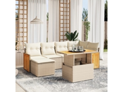 Vidaxl 7 Pcs Conjunto De Sofás P/ Jardim Com Almofadões Vime Pe Bege